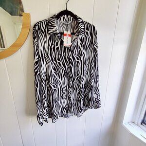 Zebra Print button down shirt in Viscose, machine wash, length from nape 32.5"